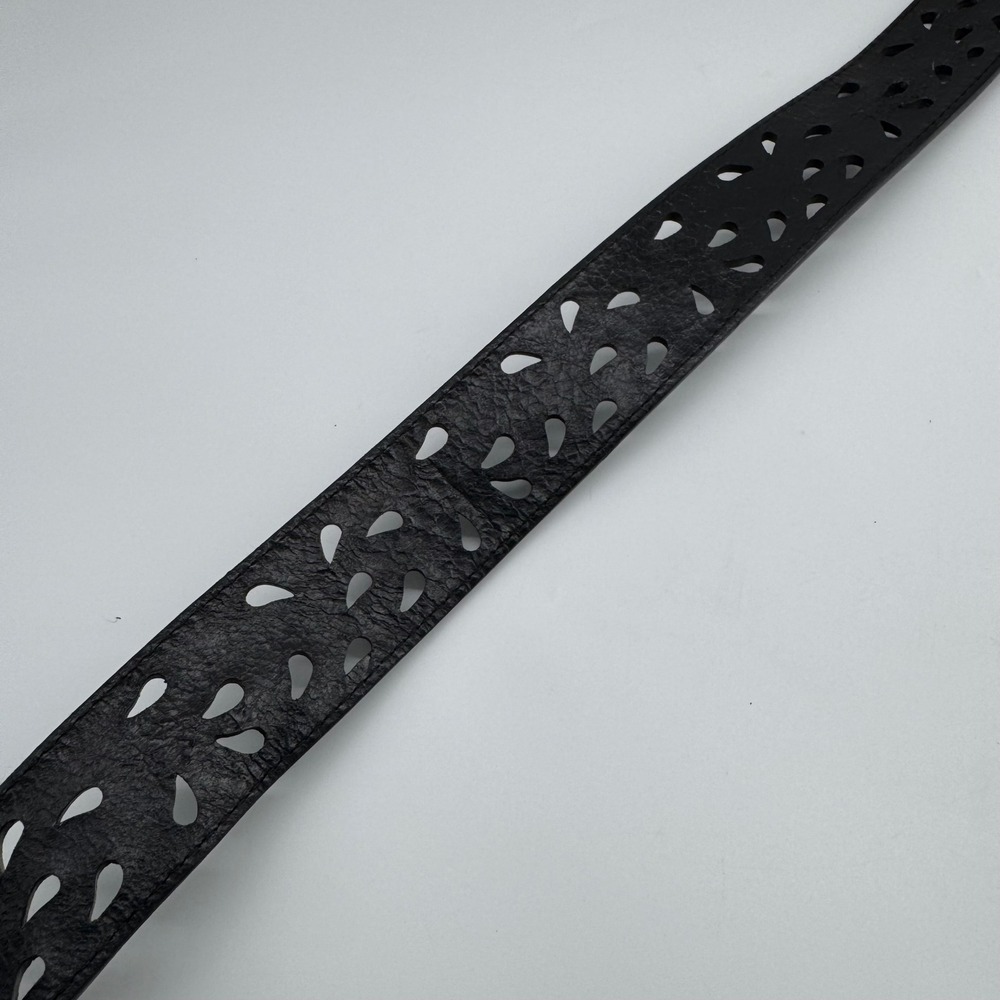 Tony Lama Size 34 Ornate Silver Scroll Buckle Black Cutout Western Belt - Picture 7 of 10